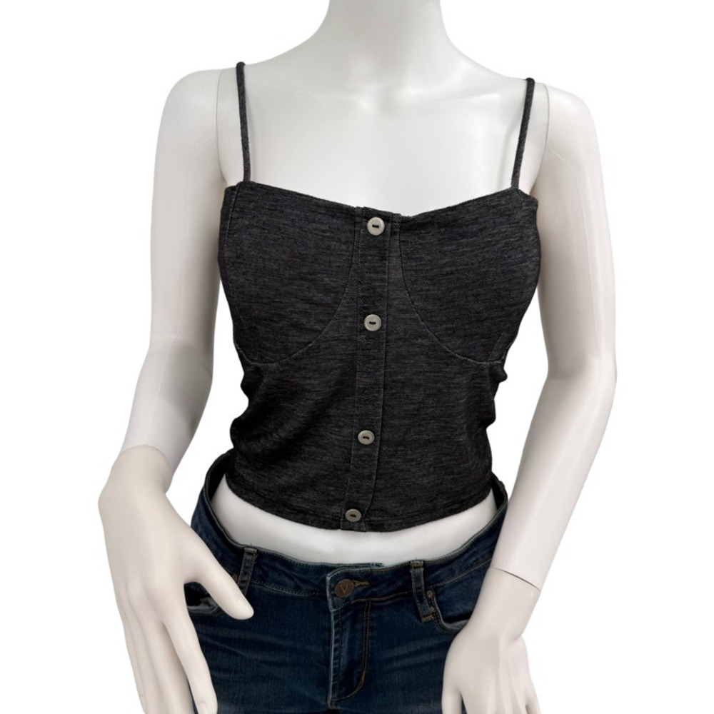 CANDY RAIN NEW XL Crop Top Gray Faux Denim Bustier Spaghetti Strap Y2K Grunge